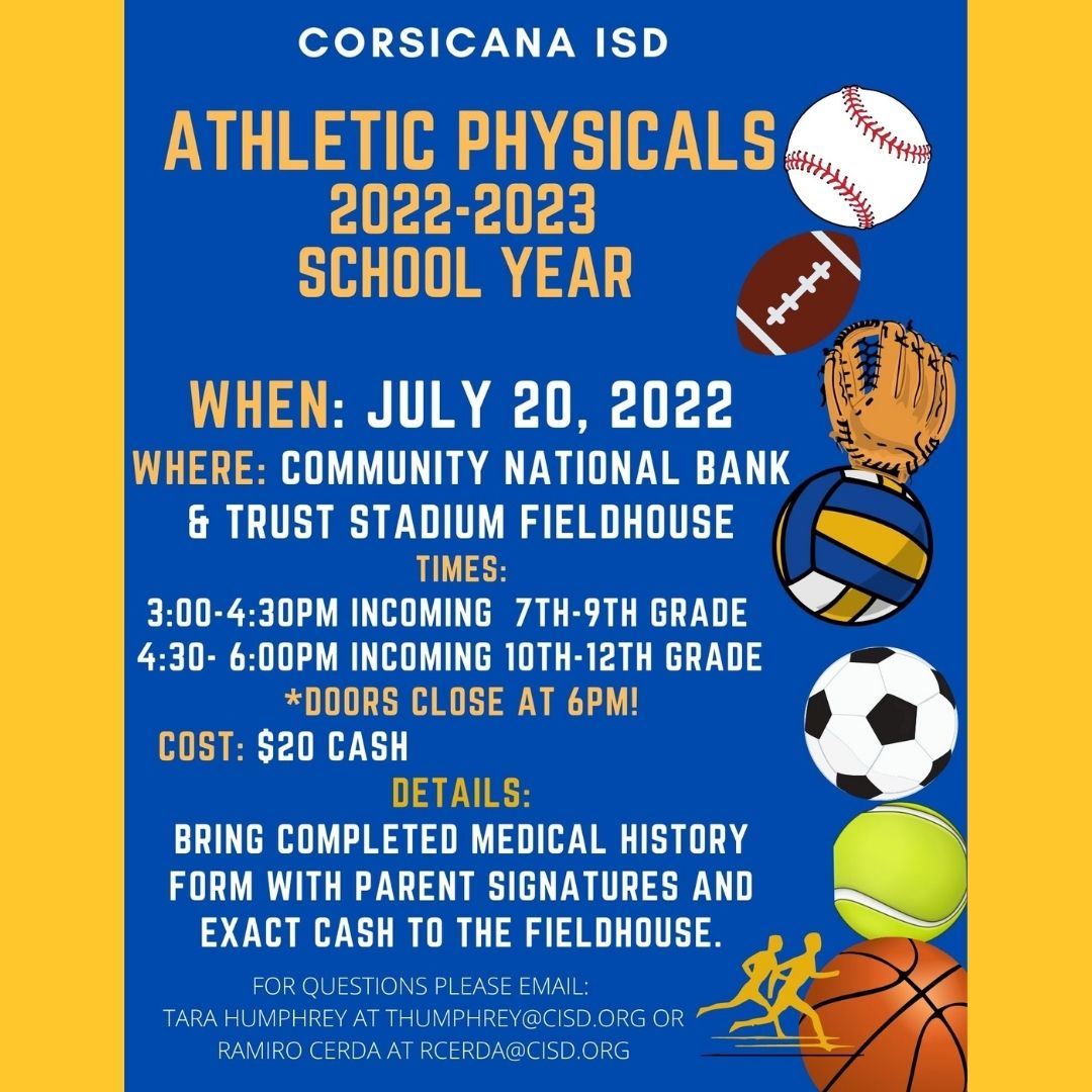  Corsicana ISD Summer Athletic Physicals Scheduled for June 20 